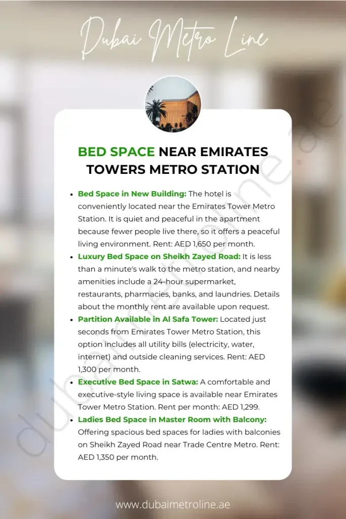 Bed Space Near Emirates Towers Metro Station