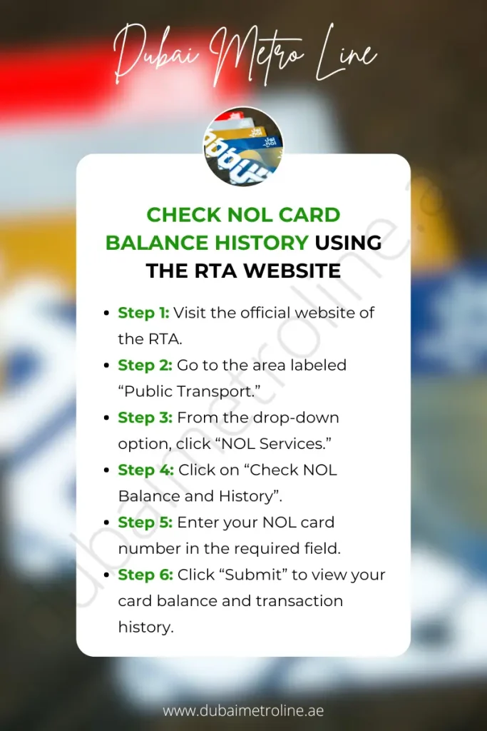 Check NOL Card Balance History Using the RTA Website