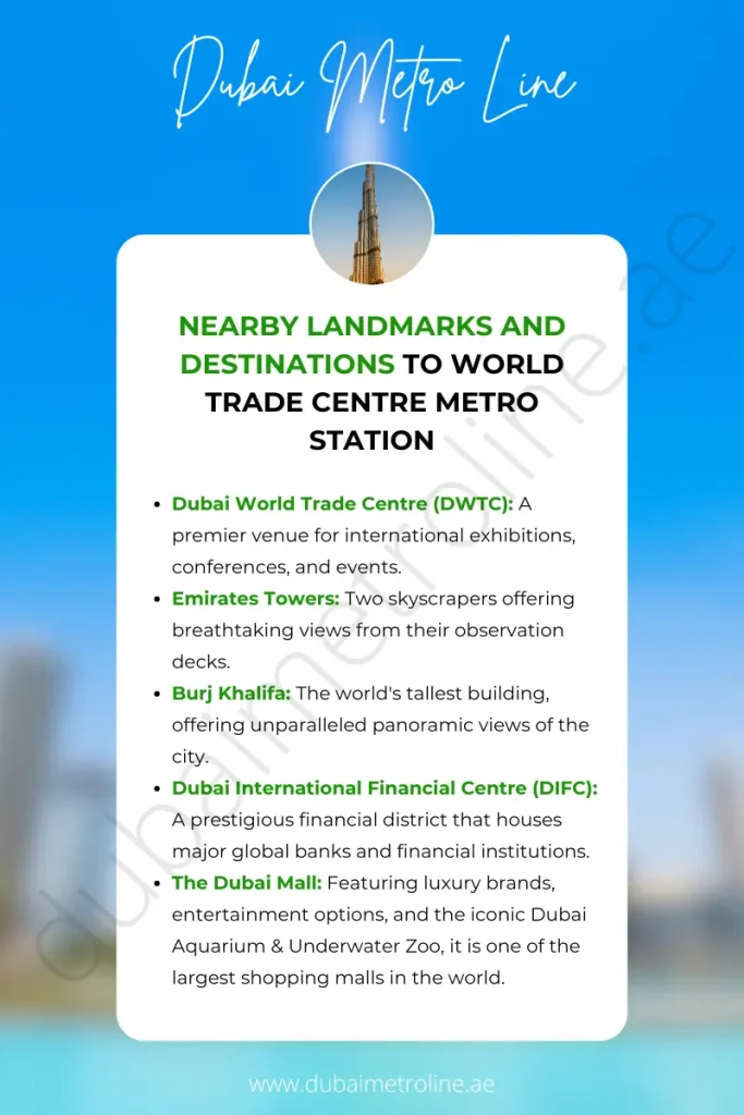 Nearby Landmarks and Destinations to World Trade Centre Metro Station