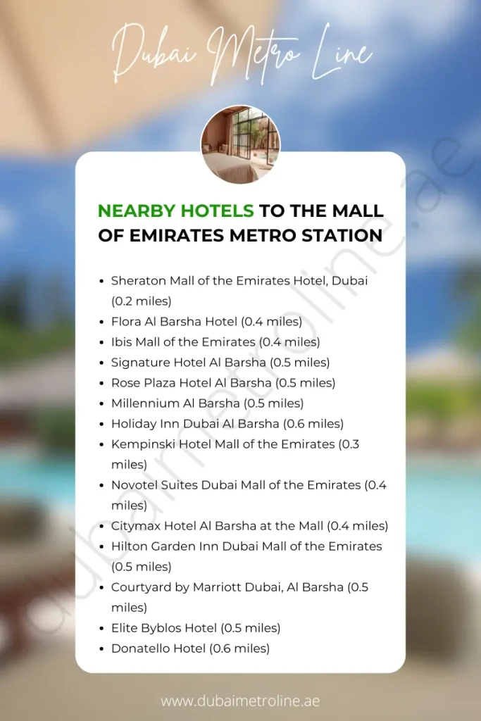 Nearby Hotels to the Mall of the Emirates Metro Station